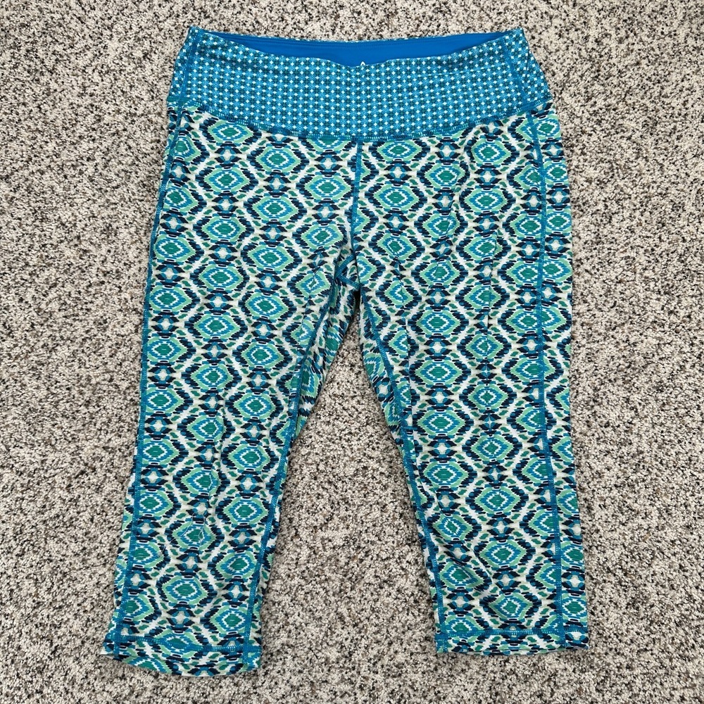 prAna Womens Maison Knickers Capri Leggings Blue Geometric Size M